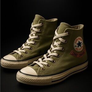 🌿 Camp Converse Olive Green High Tops – Rare Interior Art